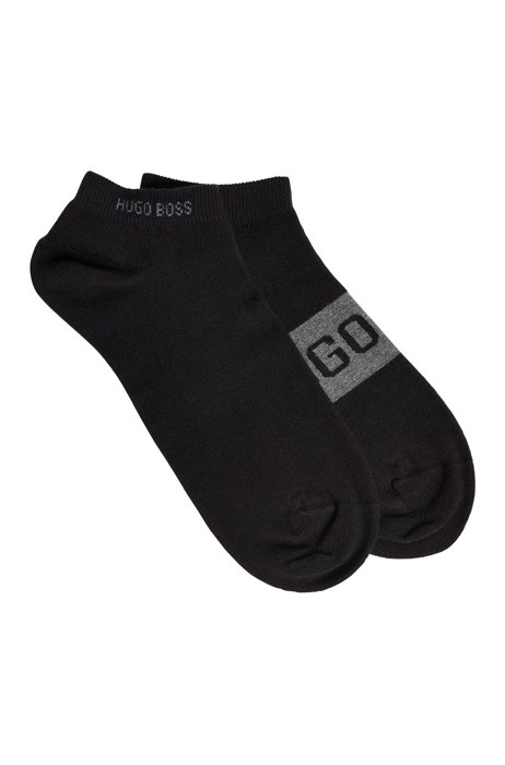 Paquete de dos pares de calcetines tobilleros con detalles del logo en contraste, Negro