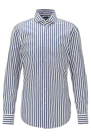 Hugo Boss Slim-fit Shirt In Striped Cotton Poplin In Blue