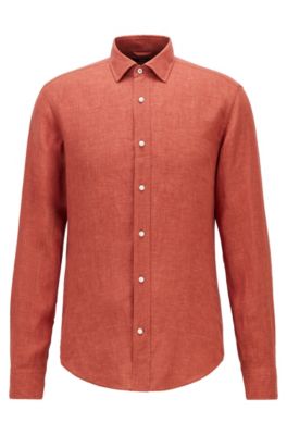 sav Leia forråde BOSS - Slim-fit shirt in washed Italian linen