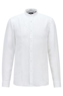 hugo boss white linen shirt