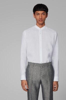 hugo boss white linen shirt