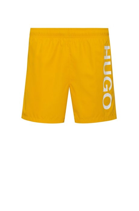 Quick-drying swim shorts with logo print, Yellow