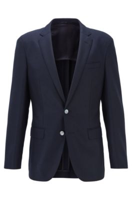 Slim-fit jacket in micro-patterned traceable wool, Dark Blue