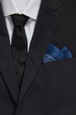 Silk pocket square with all-over digital print, Dark Blue