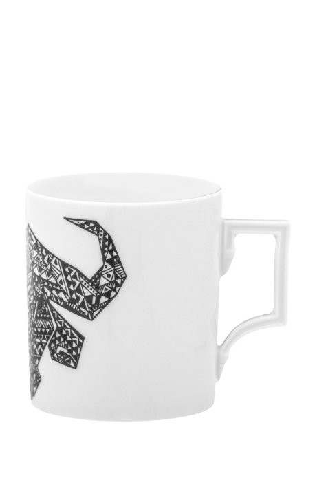 Limited-edition porcelain mug with buffalo motif, White