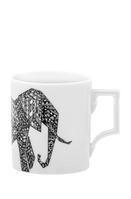 Limited-edition porcelain mug with elephant motif, White