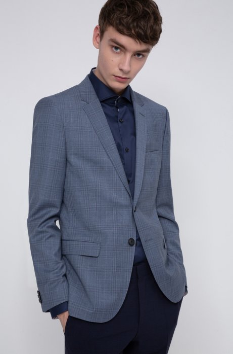 Extra-slim-fit jacket in checked virgin wool, Patterned
