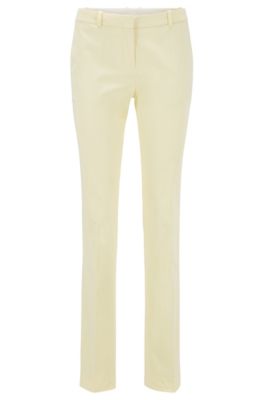 Regular-fit trousers in stretch-cotton satin, Light Yellow