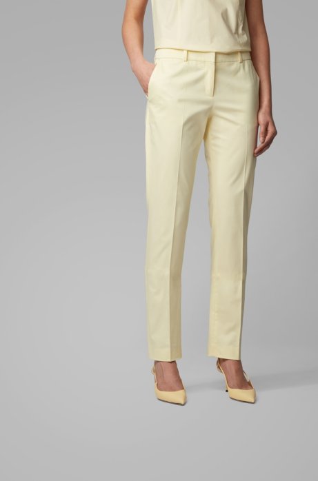 Regular-fit trousers in stretch-cotton satin, Light Yellow