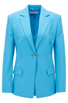 Slim-fit jacket in traceable stretch virgin wool, Turquoise