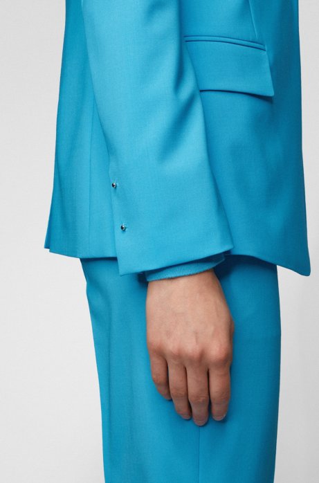 Slim-fit jacket in traceable stretch virgin wool, Turquoise