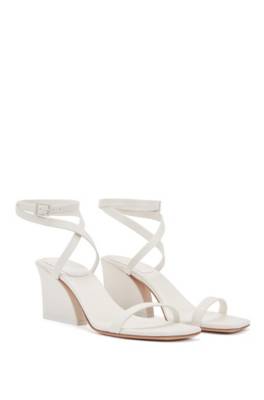 Hugo Boss Block-heel Sandals In Nappa Leather With Ankle Strap In White 