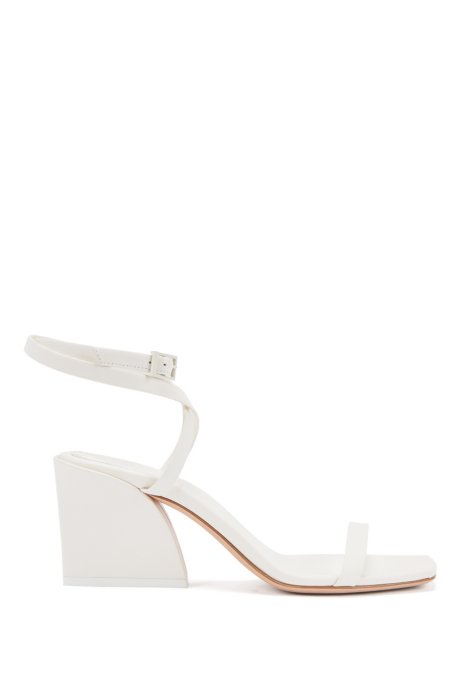 Block-heel sandals in nappa leather with ankle strap, White