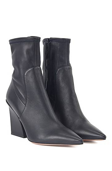 Hugo Boss High-heeled Boots In Nappa Leather With Pointed Toe In Dark Blue