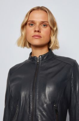 BOSS - Biker-style leather jacket with 