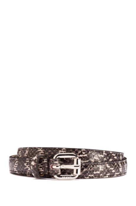 Snakeskin-effect belt in calf leather, Patterned