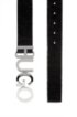 Glossy-leather belt with polished-metal logo buckle, Black