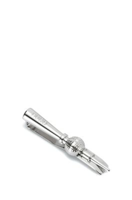 Tower tie clip in highly polished metal