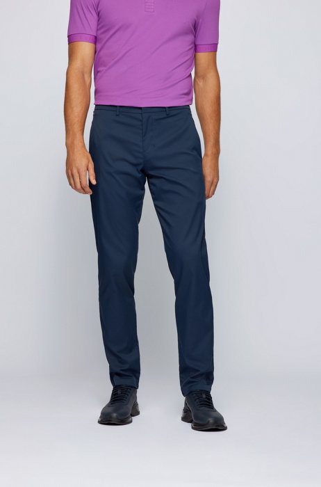 Slim-fit trousers in water-repellent technical twill, Dark Blue