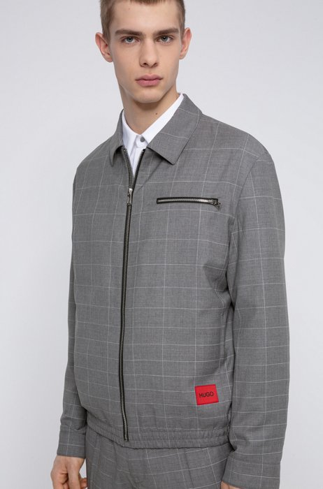 Regular-fit jacket in dégradé-check virgin wool, Light Grey