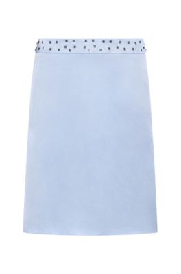 Mini skirt in stretch fabric with studded waistband, Light Blue