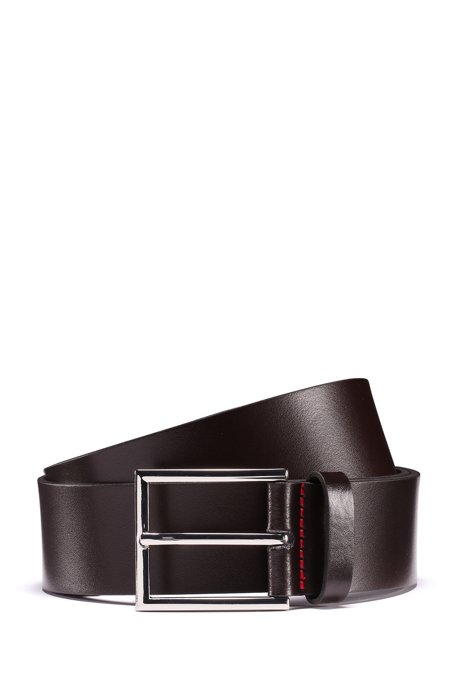 Italian-leather belt with logo-embossed tip, Dark Brown