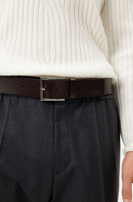HUGO - Italian-leather belt with logo-embossed tip