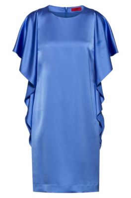 Hammered-crepe dress with volant detail and concealed zip, Blue