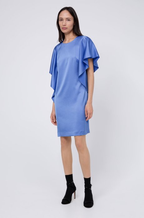 Hammered-crepe dress with volant detail and concealed zip, Blue