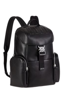 Faux-leather backpack with embossed logo