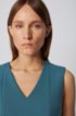 V-neck dress in double-faced Portuguese stretch fabric, Turquoise