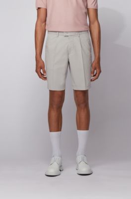 BOSS - Pleat-front cotton-blend shorts 
