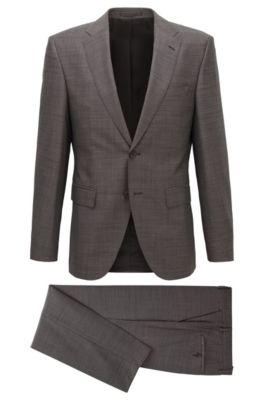 Regular-fit suit in melange wool, Grey