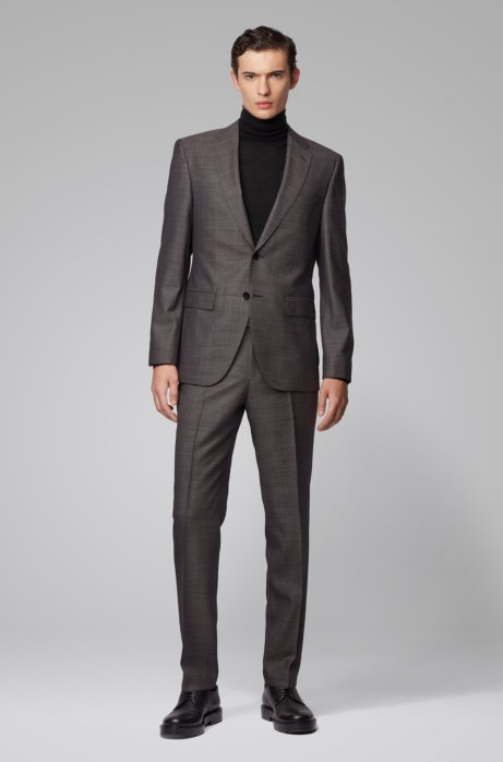 Regular-fit suit in melange wool, Grey