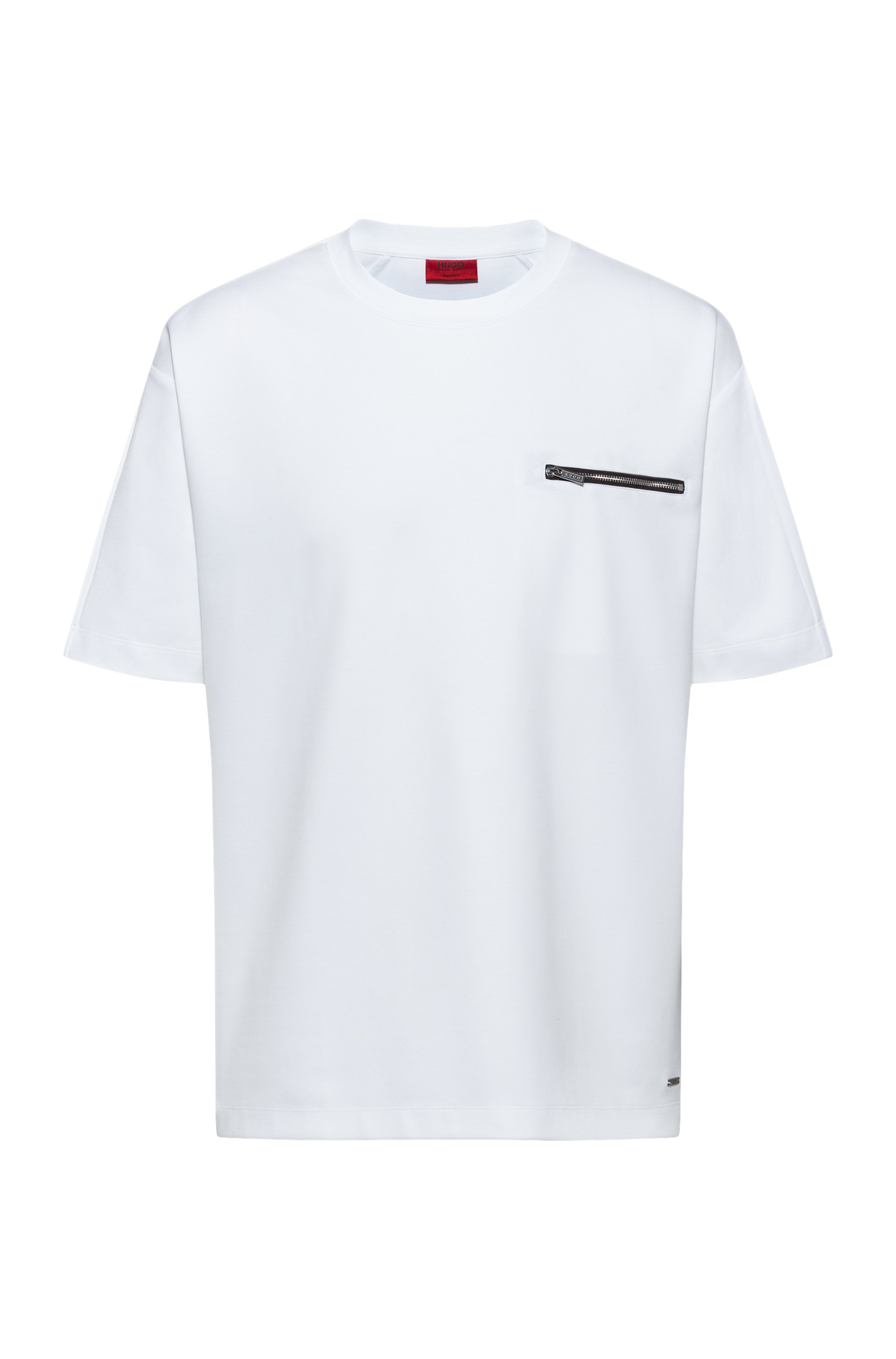 Mercerized cotton-blend T-shirt with zipper chest pocket, White