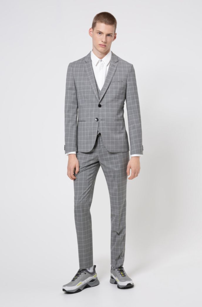 Extra-slim-fit three-piece suit in checked wool