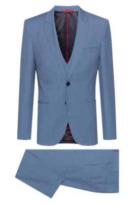 Extra-slim-fit three-piece suit in patterned wool, Light Blue