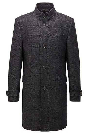 Hugo Boss Formal Coat In A Melange Wool Blend In Dark Grey