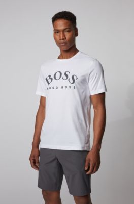 BOSS - Cotton T-shirt with curved logo