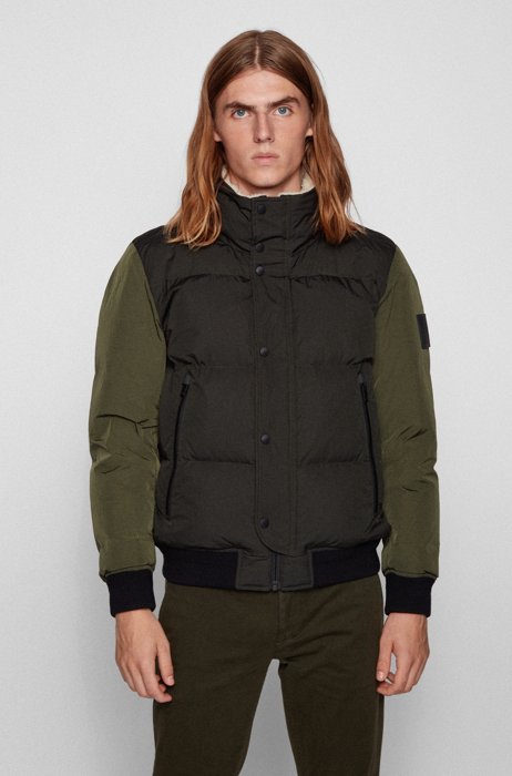 Relaxed-fit down jacket with teddy collar lining, Green