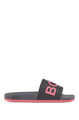hugo boss sliders black and gold