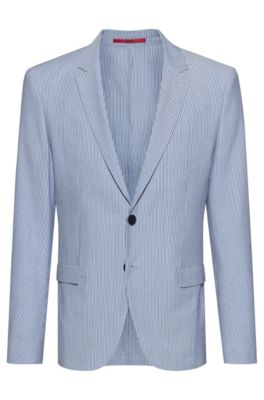 Extra-slim-fit jacket in striped cotton-blend seersucker, Patterned