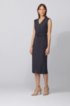 Sleeveless shift dress in stretch twill with belted waist, Dark Blue