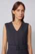 Sleeveless shift dress in stretch twill with belted waist, Dark Blue