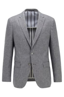 Slim-fit jacket in patterned fabric with linen, Grey