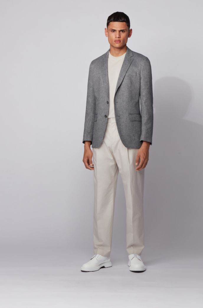 Slim-fit jacket in patterned fabric with linen