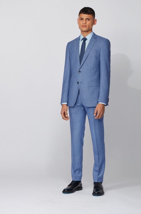 Slim-fit suit in micro-patterned virgin wool, Turquoise