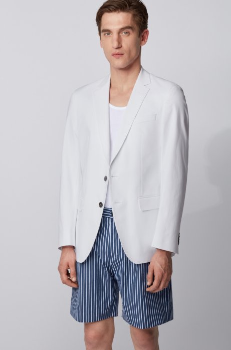 Slim-fit jacket in micro-patterned stretch cotton, White