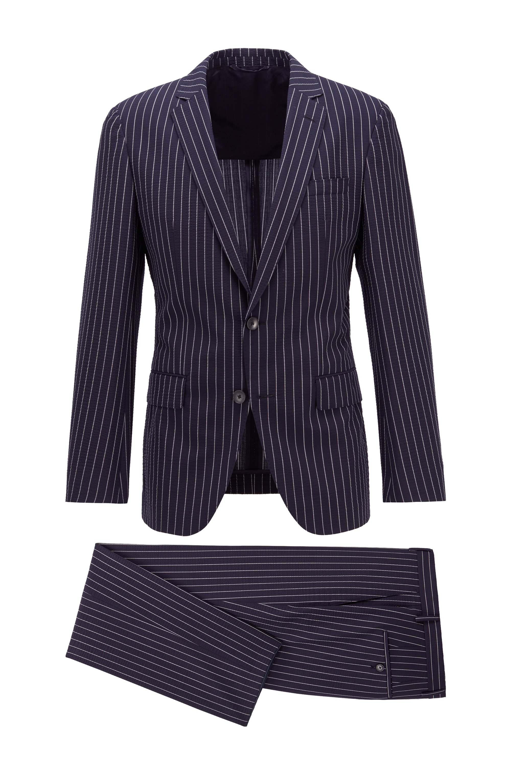 Slim-fit suit in a striped wool blend, Dark Blue