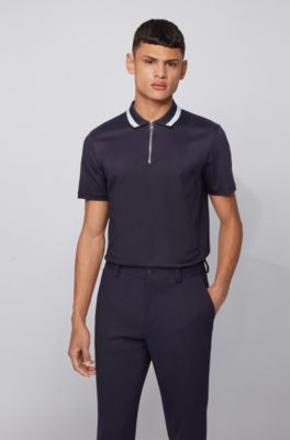 Zip-neck polo shirt in interlock cotton